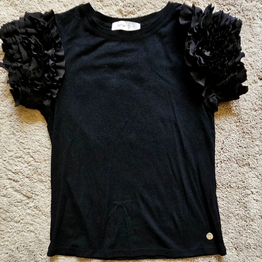 Black Ruffled Sleeve Top - Picture 1 of 2